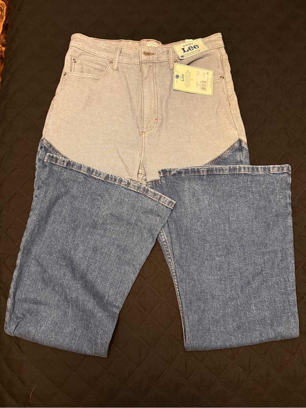 Kacey Lee Higher Climb Two-Tone High-Rise Flare Jeans Size 12 Long